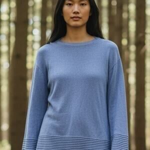 Ellen Tracy Sweater Womens Small Blue 100% Cashmere Ribbed Hem Cuffs Pullover